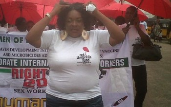 See Pic: Nigerian prostitute, Patoo Abraham, leads protest for sex workers' rights in Lagos