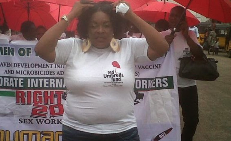 See Pic: Nigerian prostitute, Patoo Abraham, leads protest for sex workers’ rights in Lagos