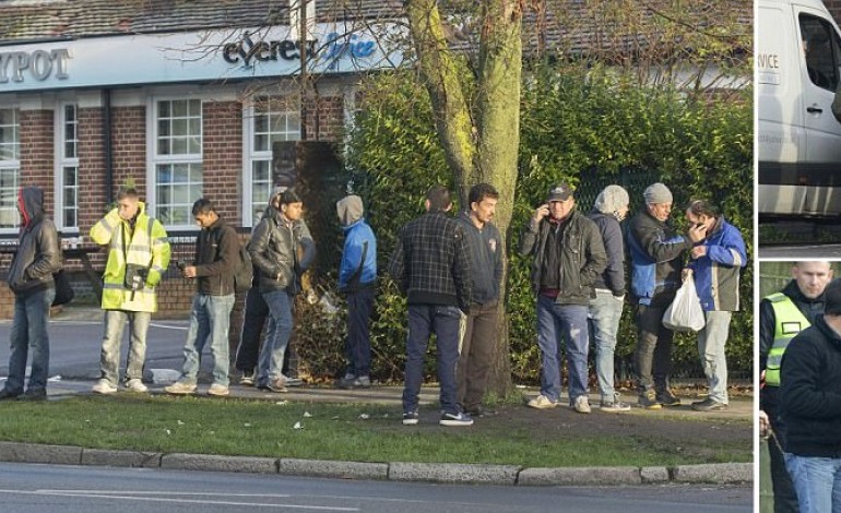 Dawn in suburbia: Up to 200 migrants join queue for work… outside a north-west London bar called the Honeypot