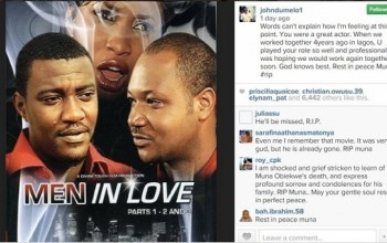 John Dumelo recalls gay movie role in tribute to Muna Obiekwe