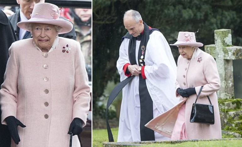 Majesty LOL! It’s too chilly for the Queen as she wraps up to attend church service