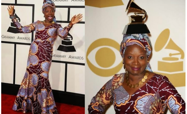 Angélique Kidjo rocks African print as she wins her 2nd Grammy