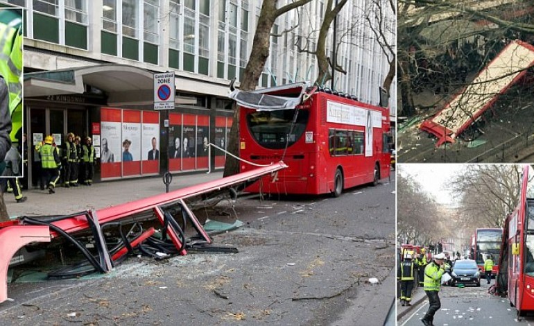 ‘I thought it was a BOMB’: Passengers tell of terrifying moment double-decker’s roof was ripped off by a TREE in centre of London – leaving five passengers injured