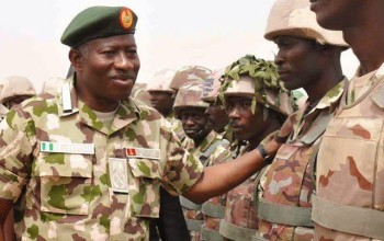 President Jonathan rocks military uniform ,visits troops in Maidugri,Mubi.. (Photos) Featured