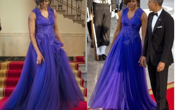 Photos: #MichelleObama stuns in blue dress at #WhiteHouse State Dinner