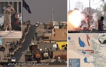 Iraq braced for the Battle of Baghdad: Chilling images show ISIS victory parade after fanatics seize key city of Ramadi - just 60 miles from the capital - in an orgy of violence and beheadings