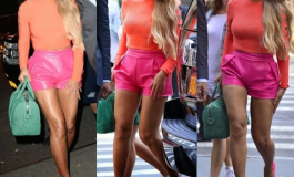 Beyoncé storms the streets of NY with hot pink shorts & orange top
