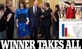 TOGETHER WE'LL MAKE GREAT BRITAIN GREATER STILL: Cameron hails shock Tory outright majority as Miliband, Clegg and Farage all QUIT. SNP wins near clean-sweep of seats in Scotland