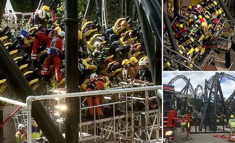 Horror at Alton Towers as four people are seriously injured and others trapped for FOUR HOURS after 50mph Smiler ride smashes into empty carriage sent out to test track following earlier fault