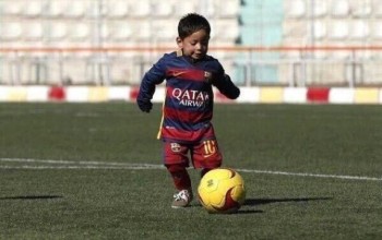Aww...5yr old Afghan football fan gets real Lionel Messi kit (photos)