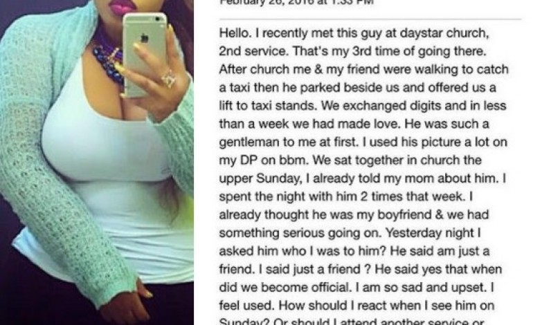 Big Girl Cries: A Guy I Met At Pastor Sam’s Church Has Used & Dumped Me