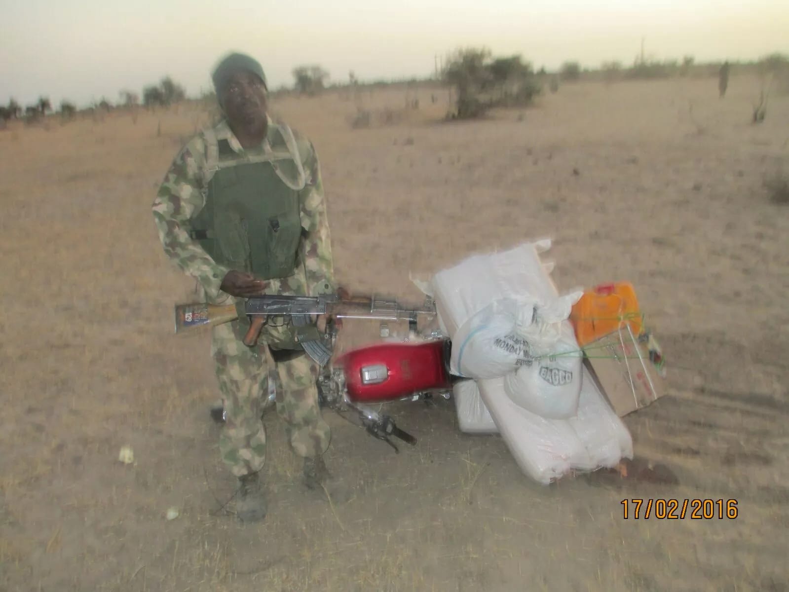 A Nigerian soldier parading his gun during the operation