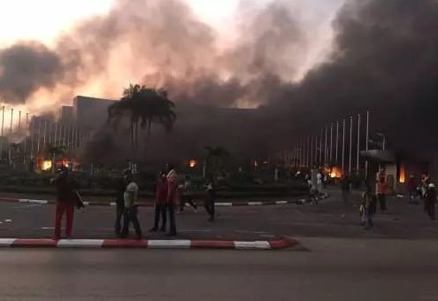 PHOTOS: Gabon Parliament Set Ablaze After Pres Bongo Was Declared Winner